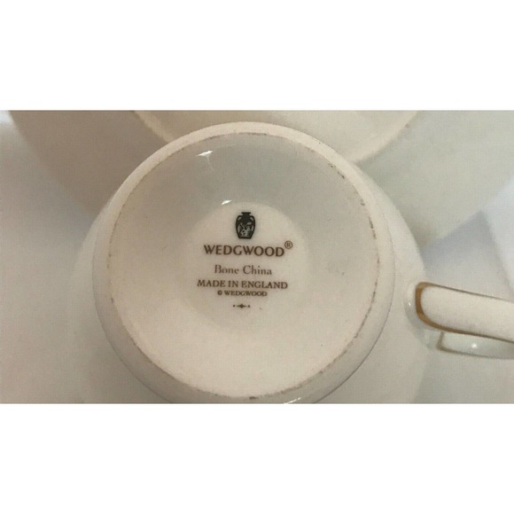 WEDGWOOD "Clio" Leigh Shape Footed Tea Cup-Bone w/Black + Gold Bands ,Floral Rim - Picture 7 of 8